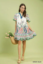 Umgee Paisley Flutter Sleeve Mini Dress