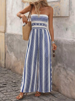Striped Print Strapless Wide Leg Jumpsuit