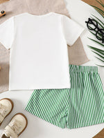 Children's Cartoon Tractor Embroidered Tee and Shorts Set