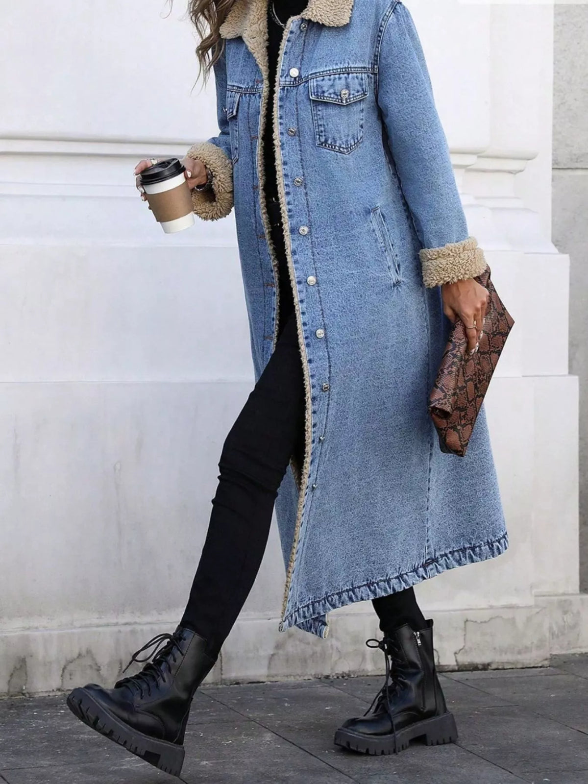 Sherpa Lined Longline Denim Jacket