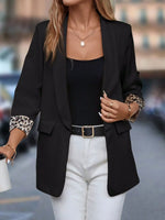 Leopard Lapel Collar Open Front Blazer