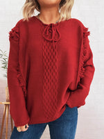 Raw Hem Lace Up Front Sweater