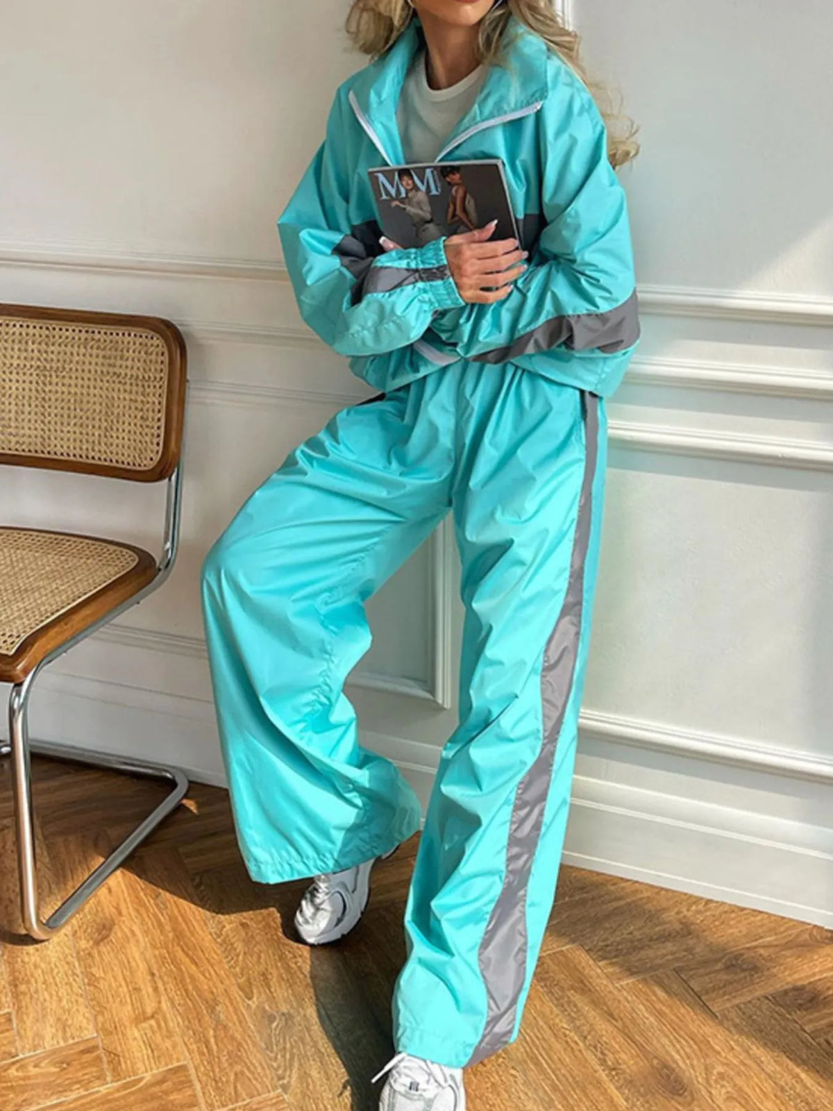 Zip Up Long Sleeve Top and Pants Set