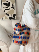 Colorful Pom-Pom Plush Crossbody Bag