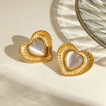 Stainless Steel Cat's Eye Stone Heart Earrings