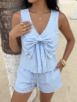 Striped Bowknot Sleeveless Top & Shorts Set