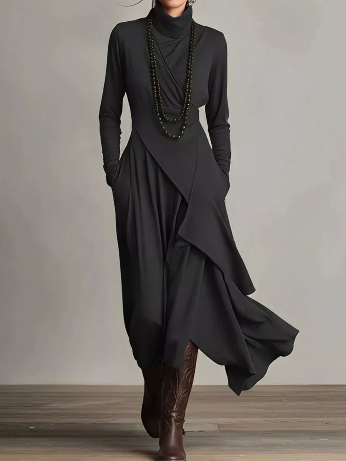 Full Size Asymmetrical Hem Turtleneck Dress Plus Size