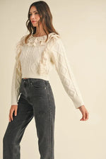 MABLE Ruffled Lace Crochet Sweater