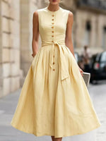 Full Size Sleeveless Button-Front Belted Midi Dress Plus Size