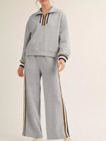 Casual Striped Trim Top and Pants Set