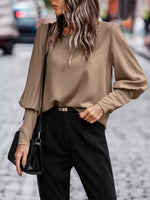 Back Button Lantern Sleeve Blouse