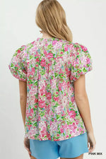 Umgee Floral Puff Sleeve Blouse