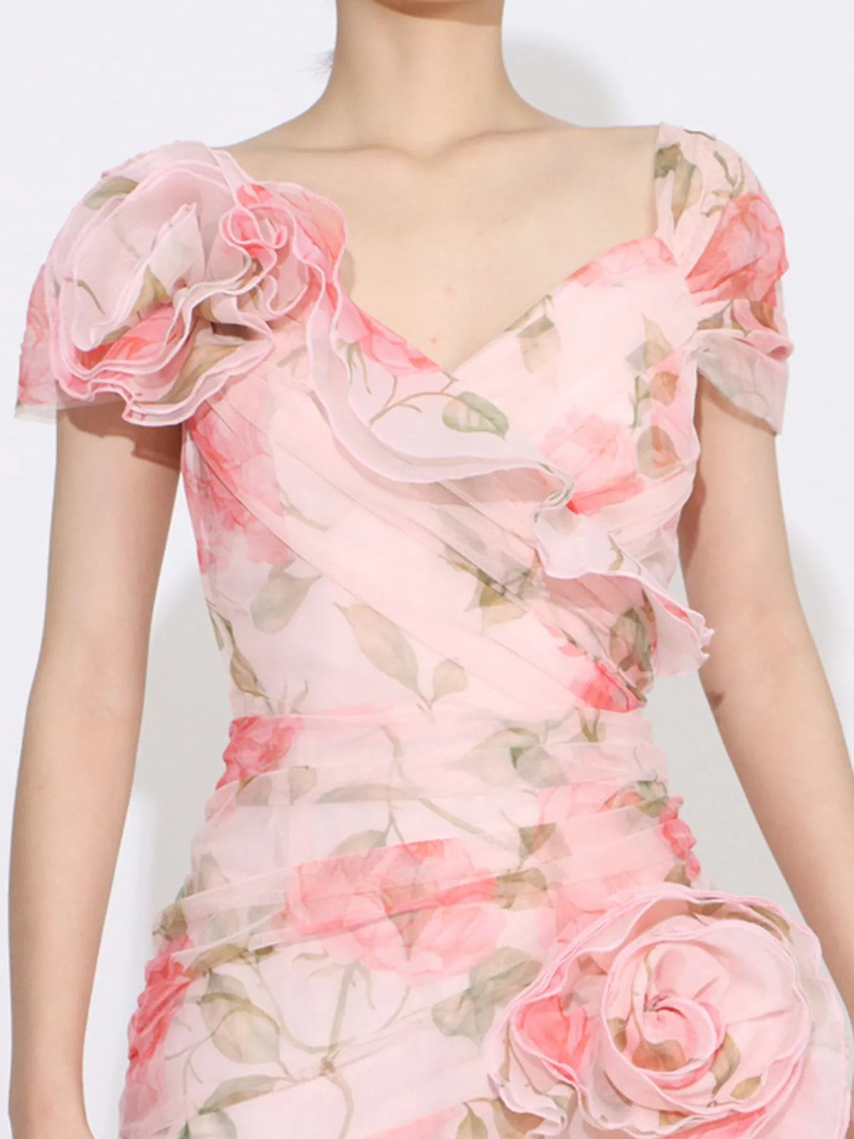 Floral Ruffled Short Sleeve Maxi Dress
