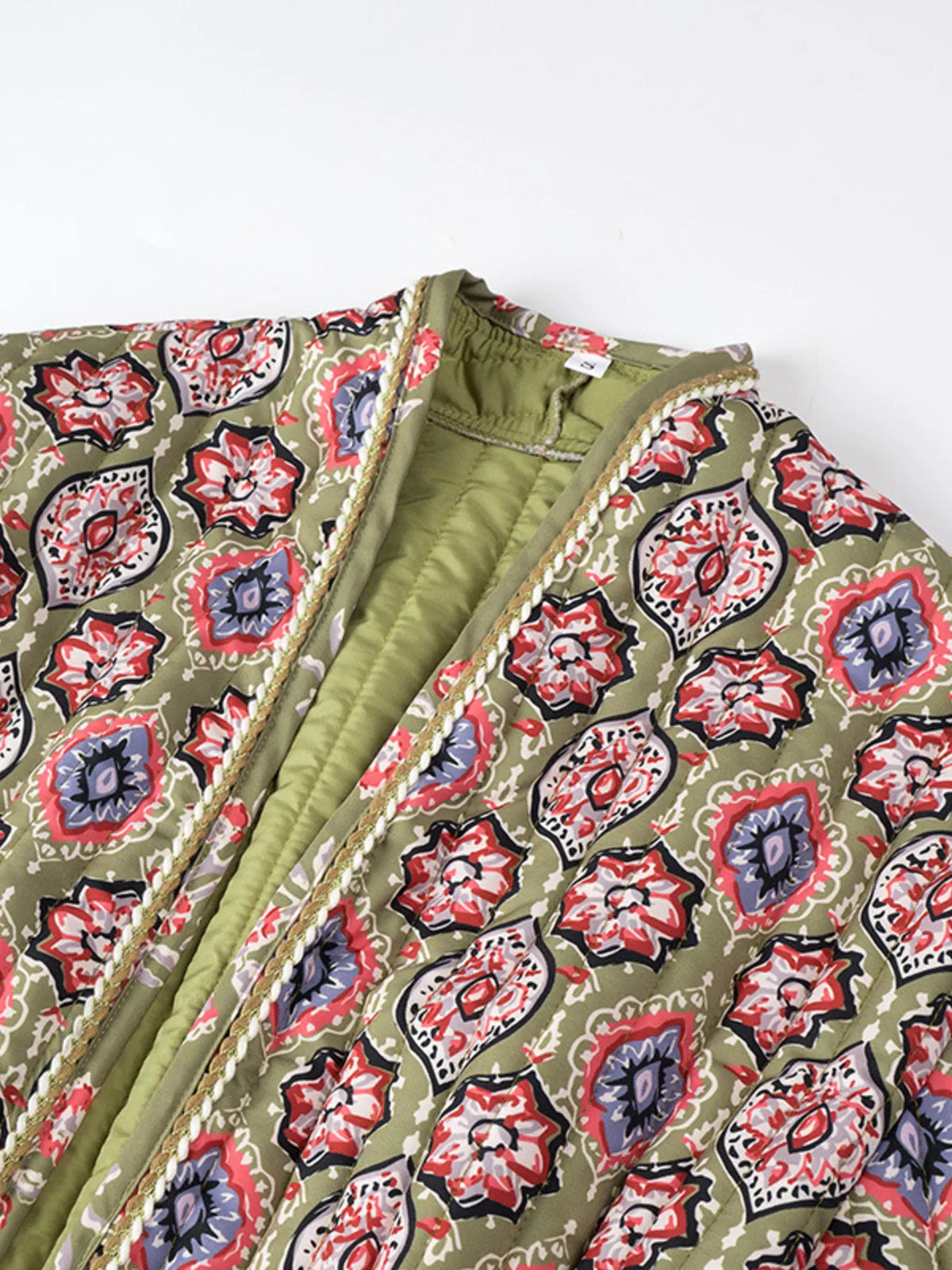 Belted Open Front Floral Winter Coat