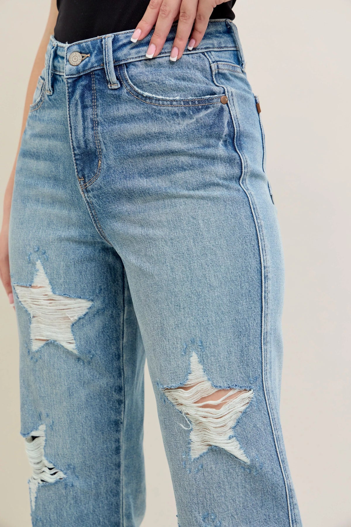 Judy Blue Full Size High WaistRigid Magic Star Shaped Destroy 90's Straight Jeans Plus Size