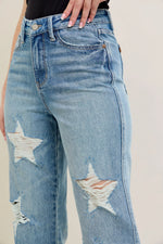 Judy Blue Full Size High WaistRigid Magic Star Shaped Destroy 90's Straight Jeans Plus Size
