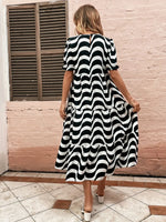 Wavy Striped Round Neck Short Sleeve Dress