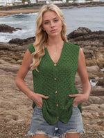 Button Down Eyelet V-Neck Sweater Vest