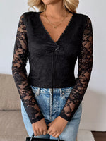 Long Sleeve Floral Lace Mesh Cropped Top