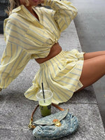 Striped Button Up Shirt and Shorts Set