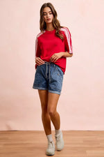 BiBi French Terry Side Lace Detail Short Sleeves Top