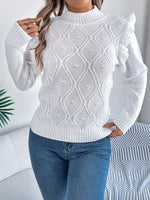 Mock Neck Ruffle Trim Long Sleeve Sweater