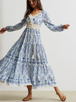 Bohemian Print Midi Dress with Tassel Detail