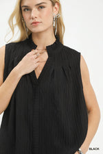 Umgee Sleeveless Textured Split Neck Top