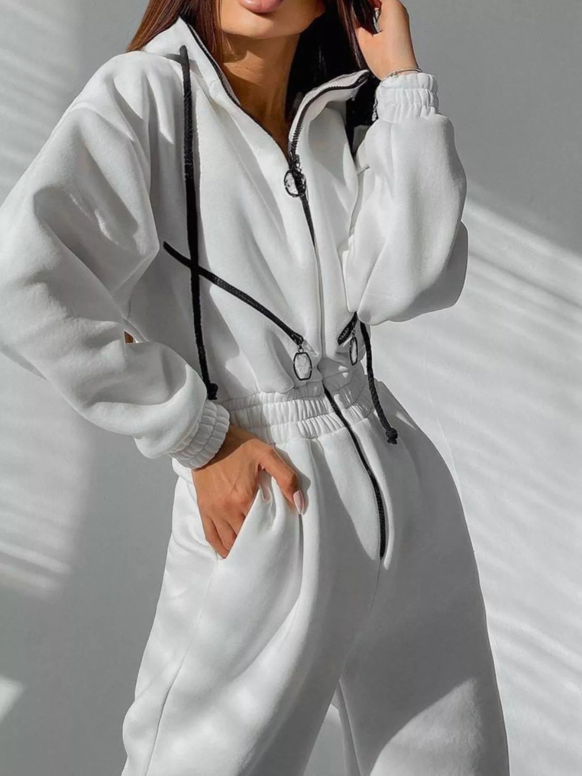 Zip Front Dropped Shoulder Jumpsuit