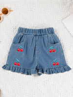 Children's Ruffle Trim Top & Denim Shorts Set