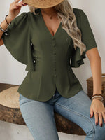 V-Neck Flutter Sleeve Blouse