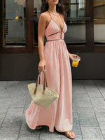 Striped Halter Neck Maxi Dress