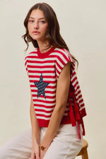 SO ME Stripe Star Patch 4th Of July Side Tie Vest Top