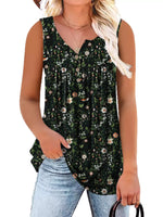 Full Size Floral Print Button Detail Tank Plus Size