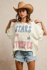 BiBi Mix And Match Stars And Stripes Patchwork Short Sleeve T-Shirt
