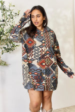 Heimish Full Size Printed Button Up Hooded Jacket