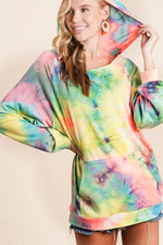 BiBi Tie Dye Terry Hoodie with Kangaroo Pocket