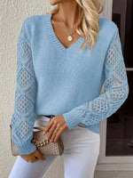 V-Neck Crochet Sleeve Sweater