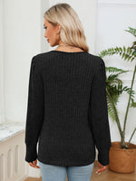 Lace Detail V-Neck Ribbed Blouse