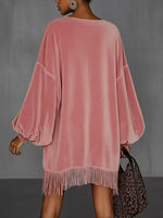 Velvet Fringe Hem Mini Dress