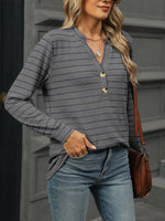 Striped Henley T-Shirt with Button Detail