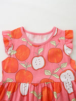 Children's Apple Print Ruffle Sleeve Casual Dress