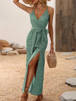 Slit Printed Surplice Midi Dress