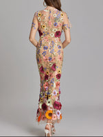 Floral Embroidered Mesh Overlay Maxi Dress