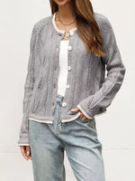 Hollow-Out Knit Button-Down Cardigan