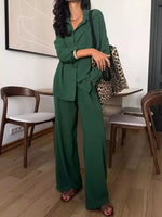 Relaxed Fit Shirt and Wide Leg Pants Set