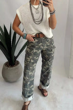 Camouflage Print Multi Pocketed Womens Denim Pants