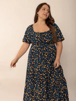 Plus Size Printed Short Sleeve Slit Tiered Maxi Dress