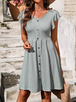 V-Neck Ruffled Cap Sleeve Dress