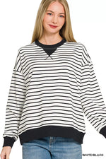 Zenana Contrast Striped Round Neck Sweatshirt